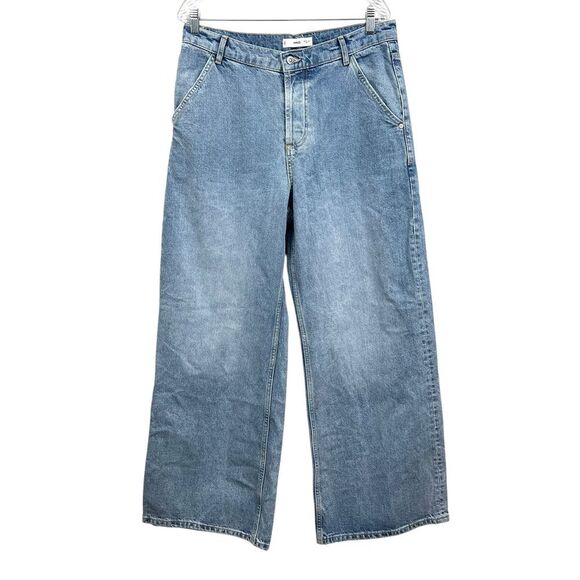 MNG By Mango Women Jeans Wide Leg Y2K Baggy Pockets Hi Rise Button Fly Blue Sz 8 - Picture 1 of 7